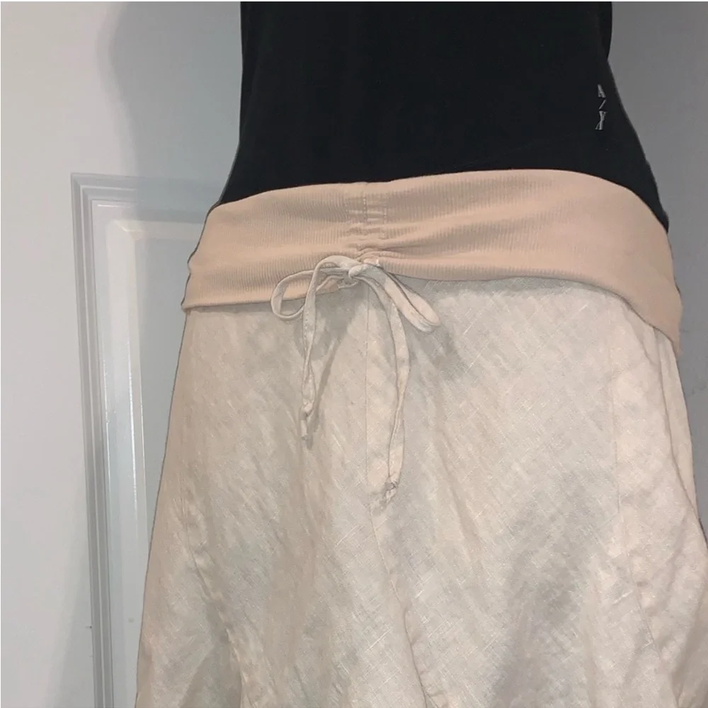 Y2K Bebe Linen Fold Over Fit & Flare Trumpet Ruffle Skirt Beige Cream S Vintage - Picture 6 of 8